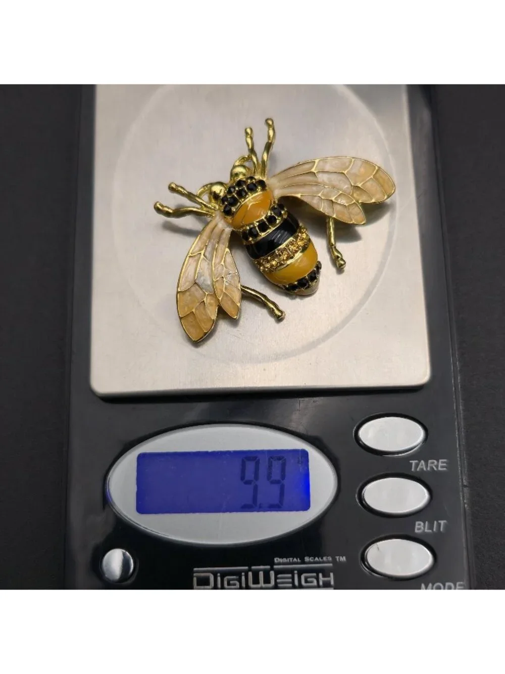 Vintage Enamel Bumblebee - Gold Tone Rhinestone Honeybee Insect Pin Brooch A8058